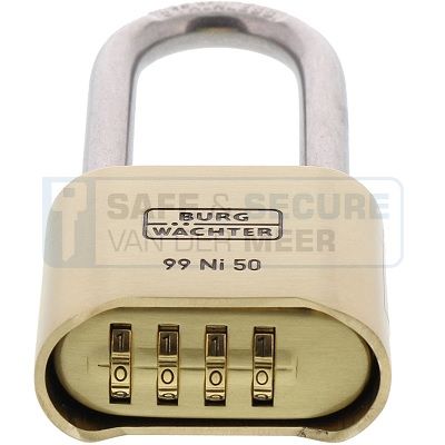 Burg Wächter cijferhangslot 99NI50hb65SB, zeewaterbestendig verlengde beugel, met 4-cijferige code 